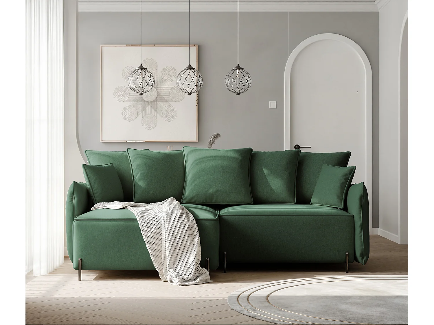 Canapé d'angle gauche convertible, vert