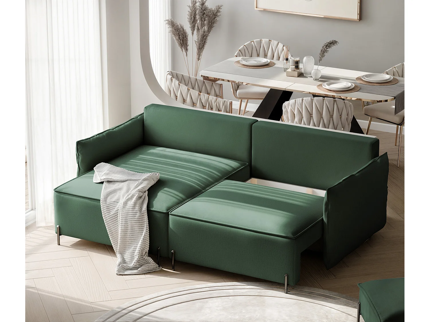 Canapé d'angle gauche convertible, vert