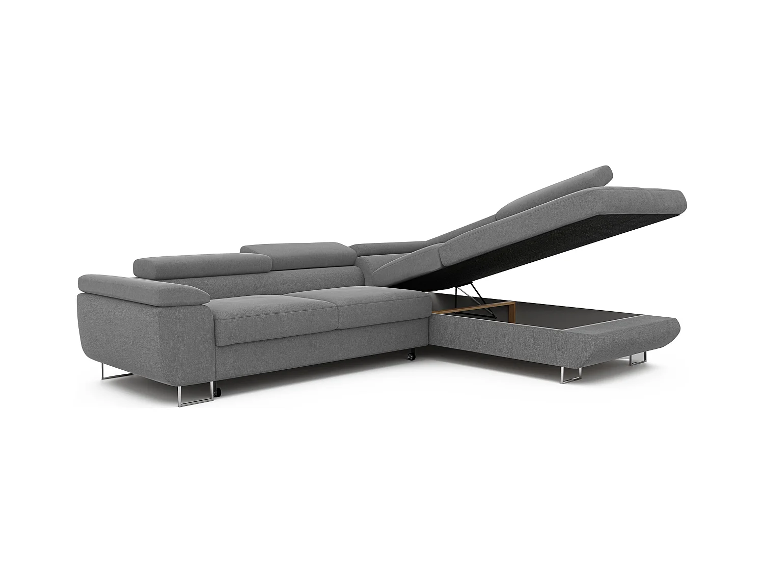 Canapé d'angle droit convertible en tissu gris