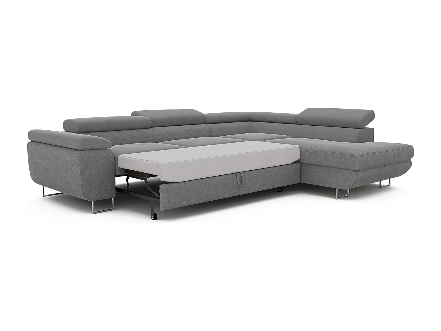 Canapé d'angle droit convertible en tissu gris