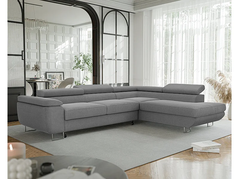 Canapé d'angle droit convertible en tissu gris