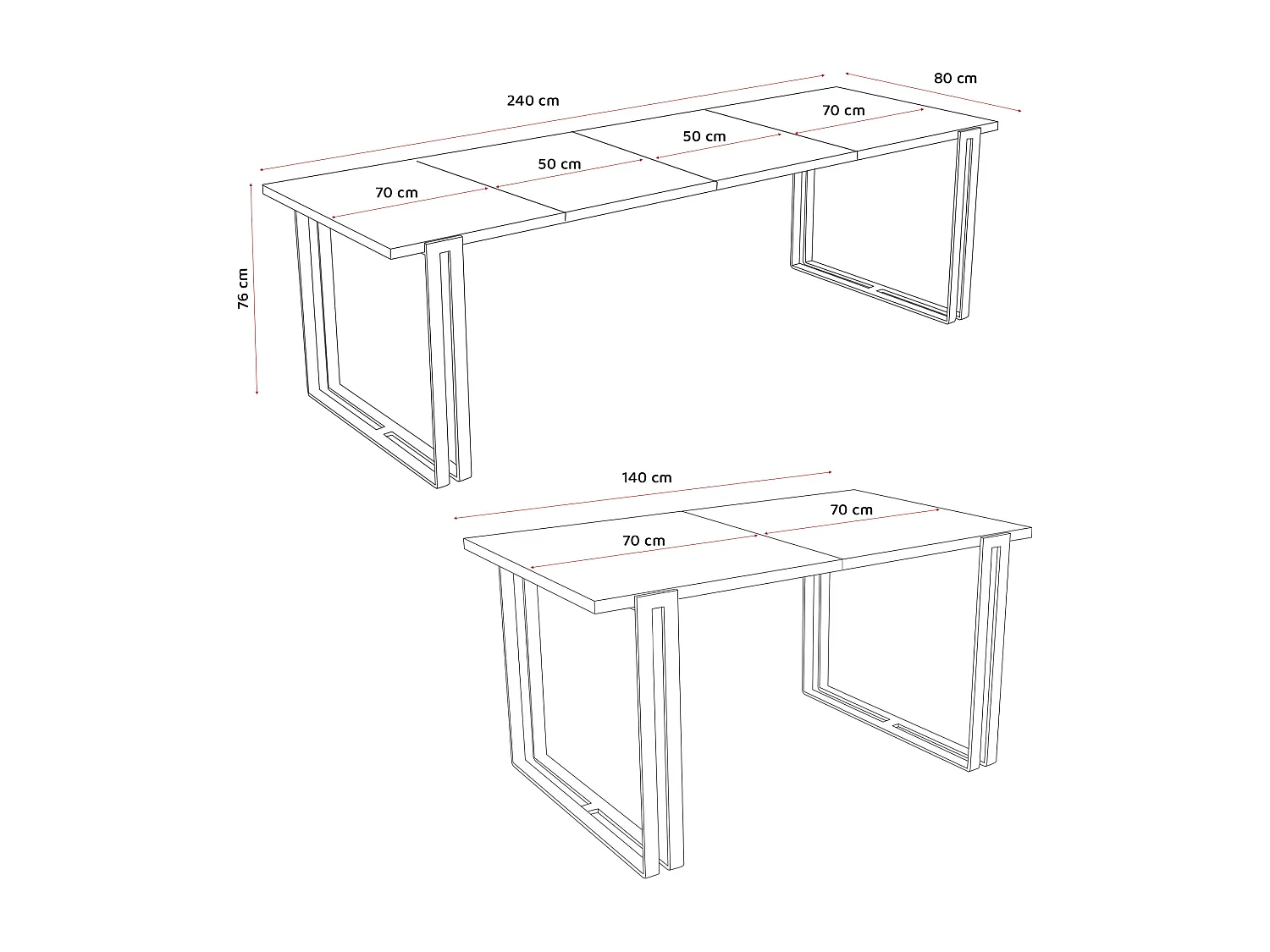 Table extensible bellato gris, 140x220