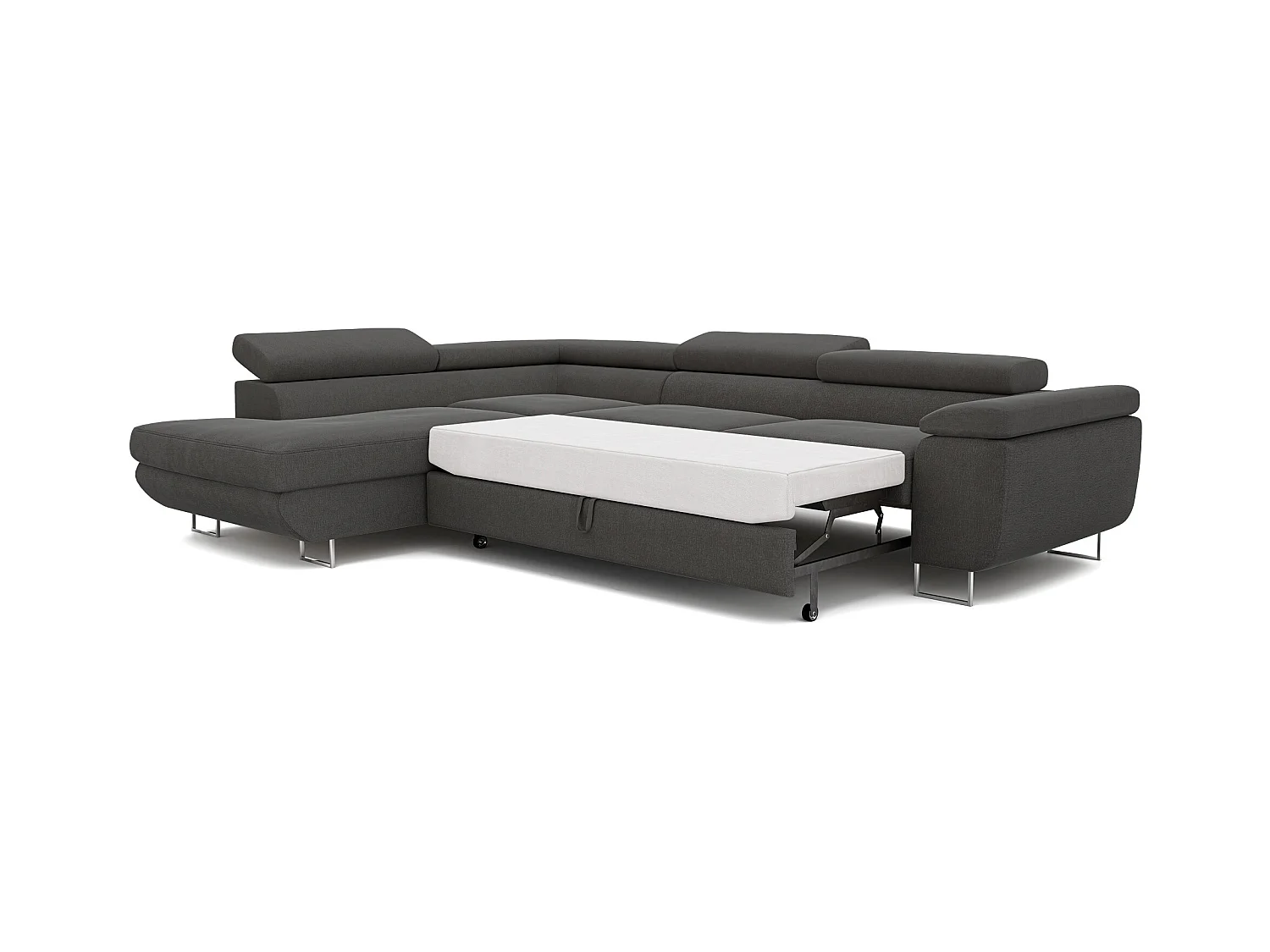 Canapé d'angle gauche convertible en tissu gris foncé