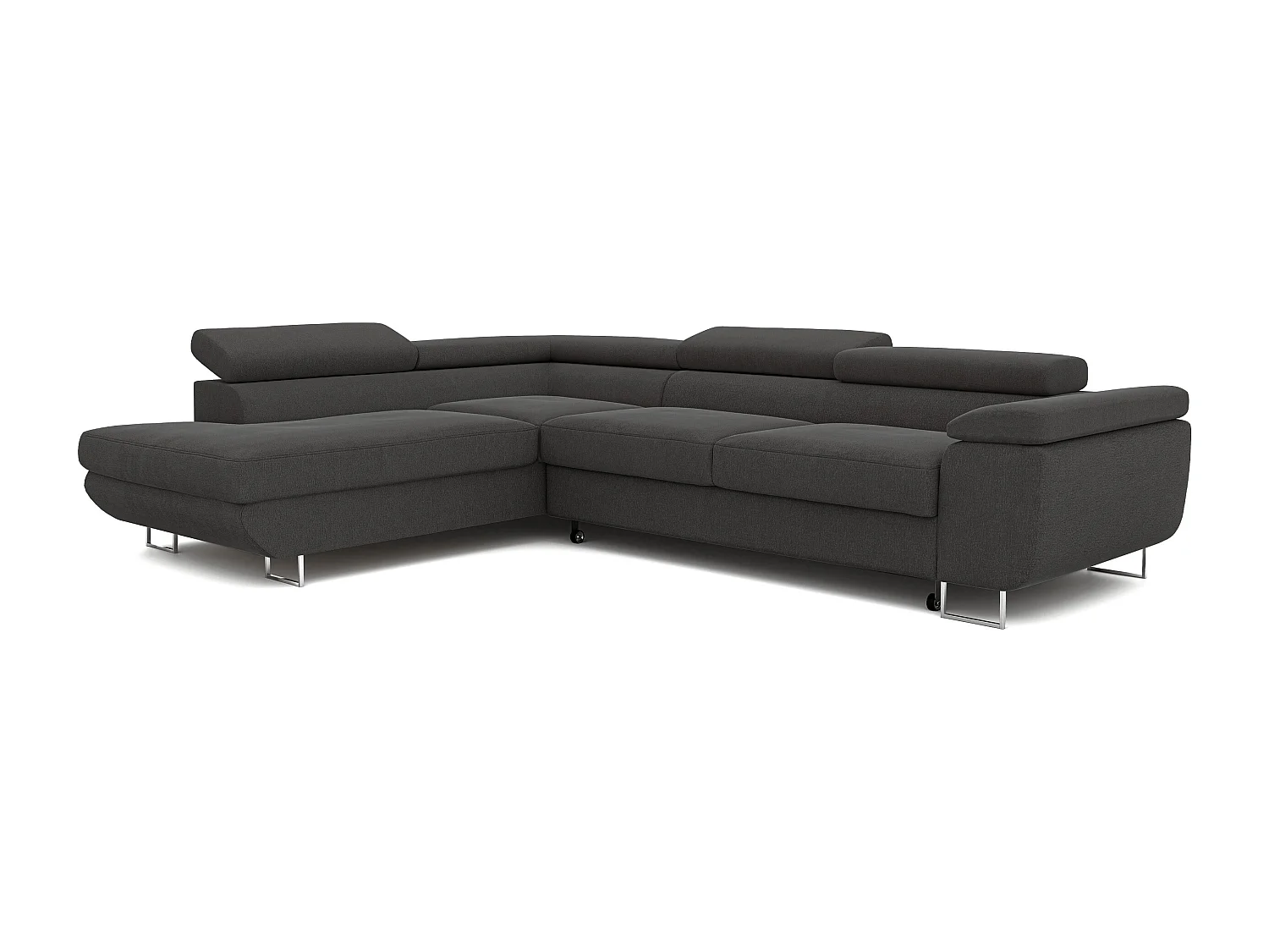 Canapé d'angle gauche convertible en tissu gris foncé