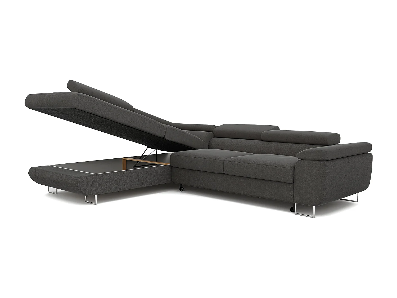 Canapé d'angle gauche convertible en tissu gris foncé