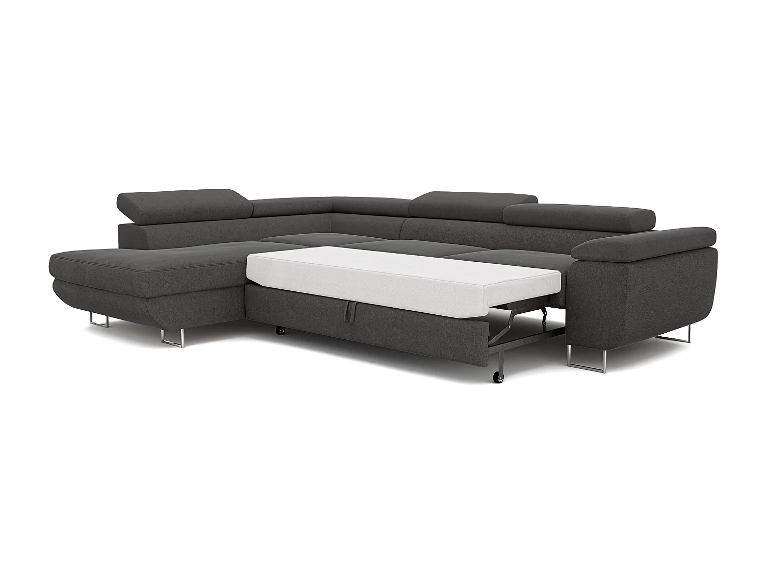 Canapé d'angle gauche convertible en tissu gris foncé