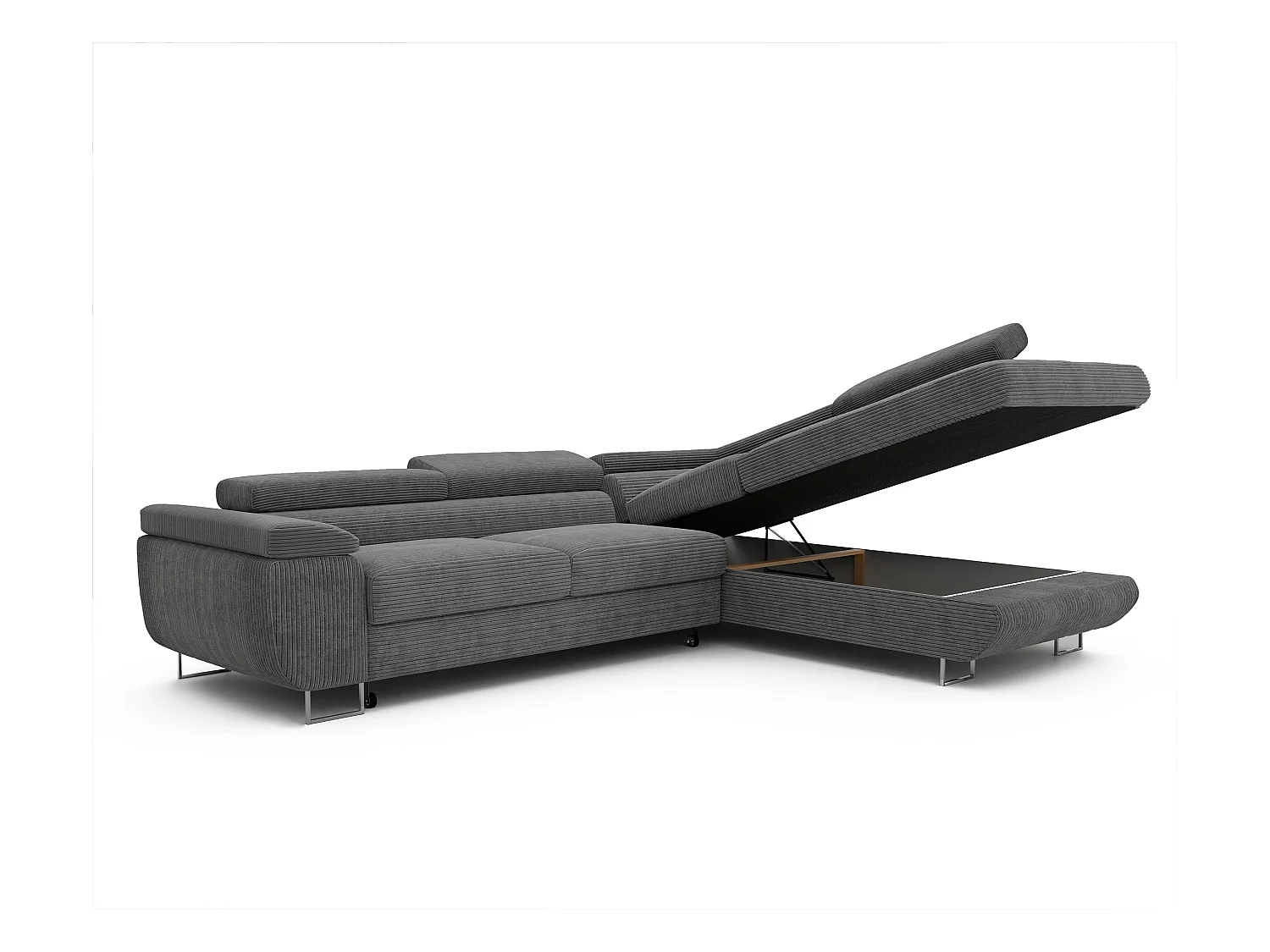 Canapé d'angle droit convertible en tissu gris foncé