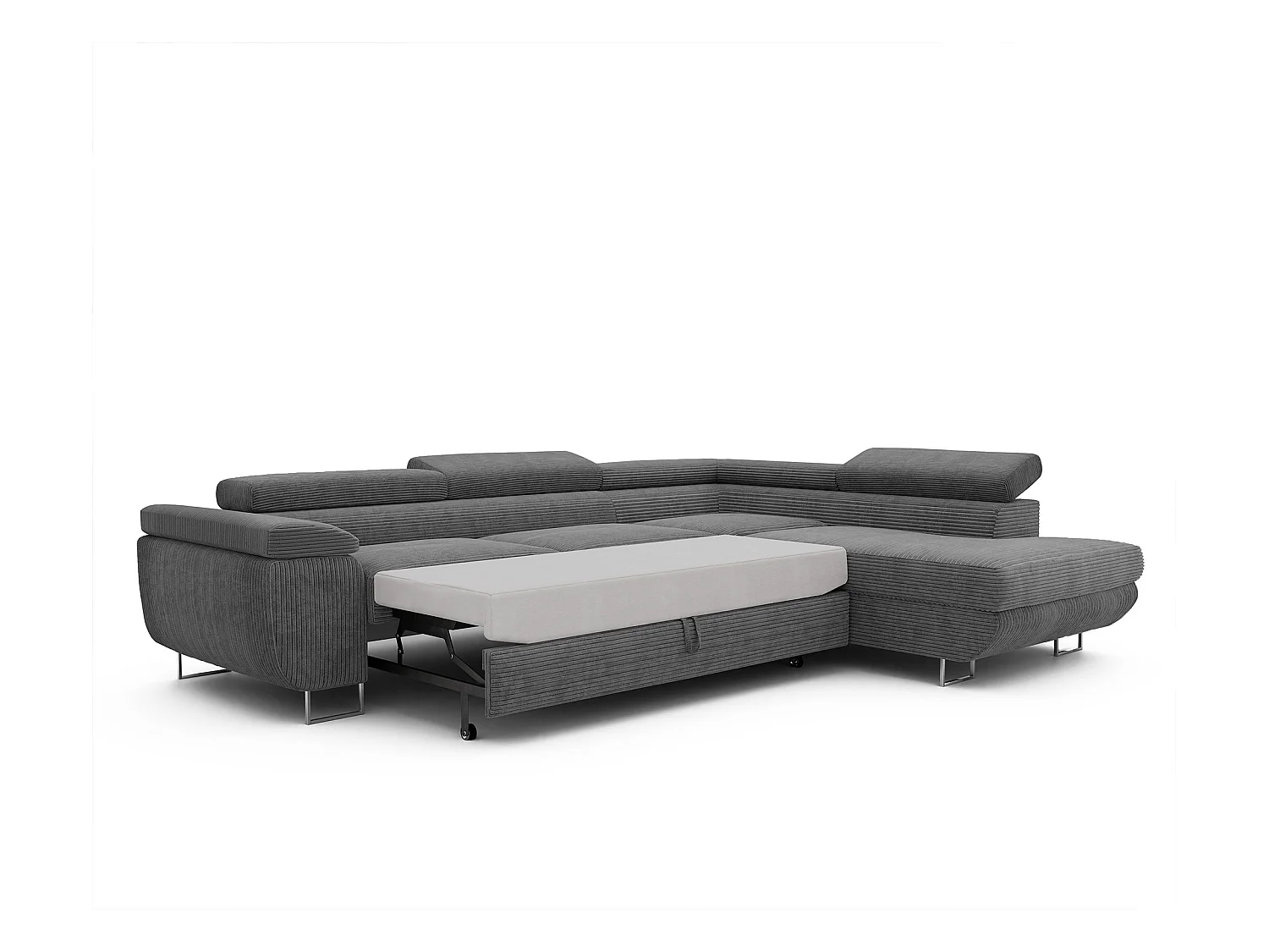 Canapé d'angle droit convertible en tissu gris foncé