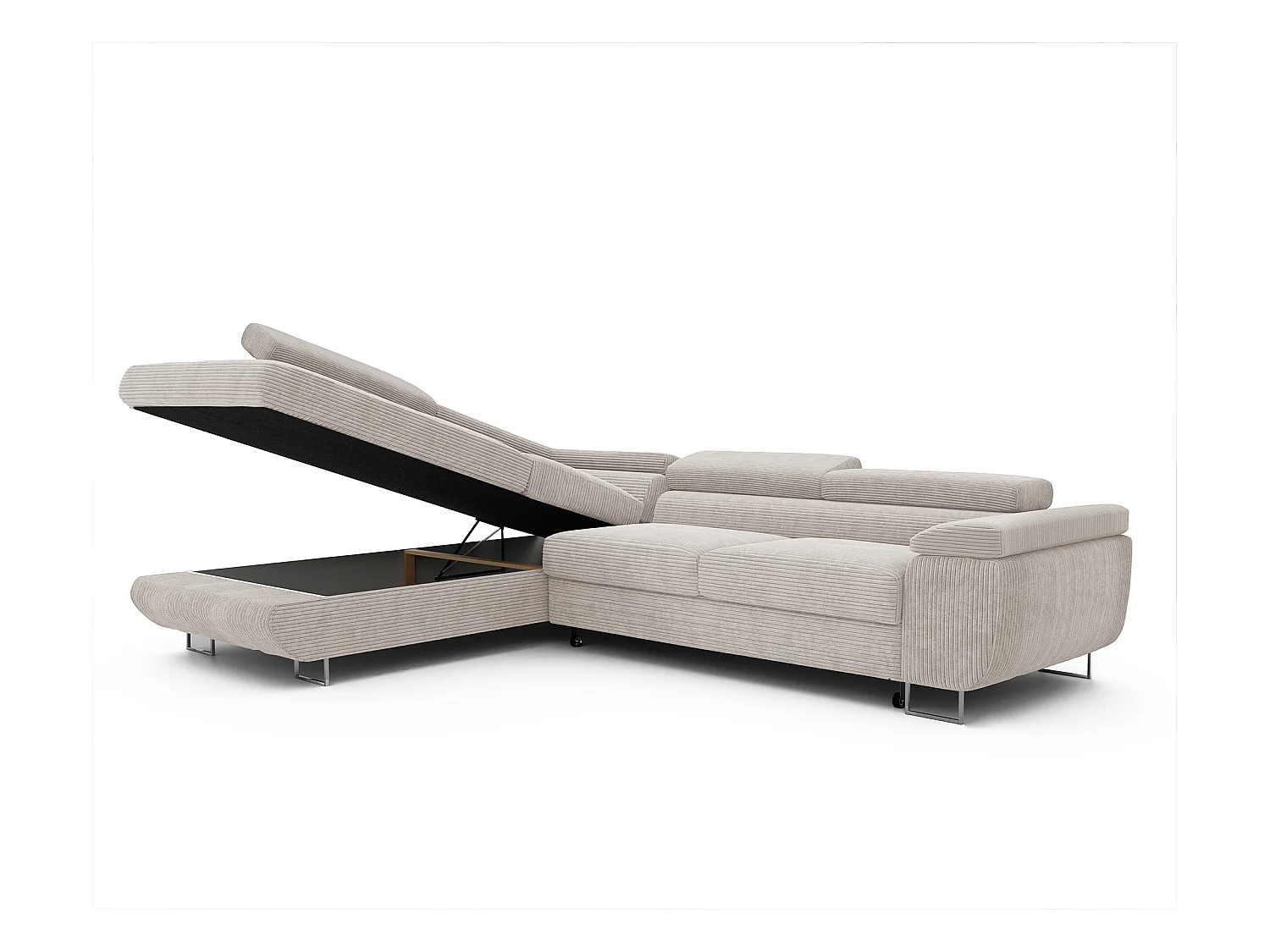 Canapé d'angle gauche convertible en tissu beige