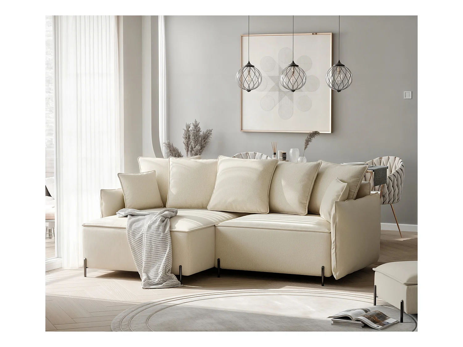 Canapé d'angle gauche convertible, beige