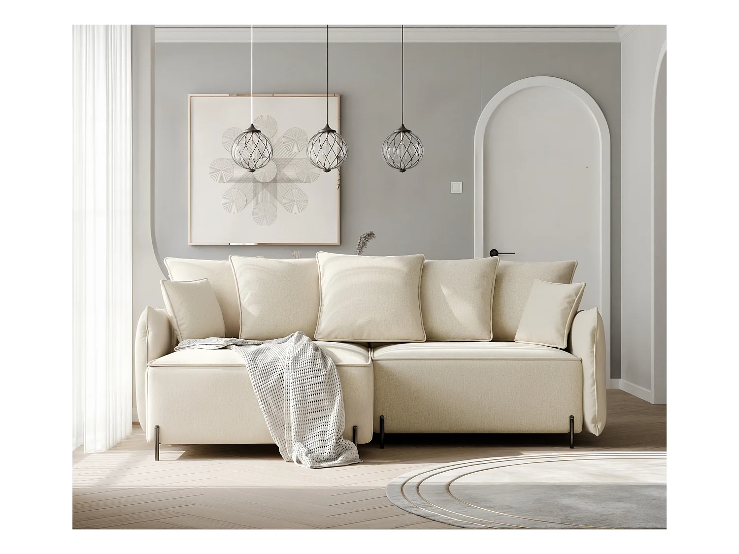 Canapé d'angle gauche convertible, beige