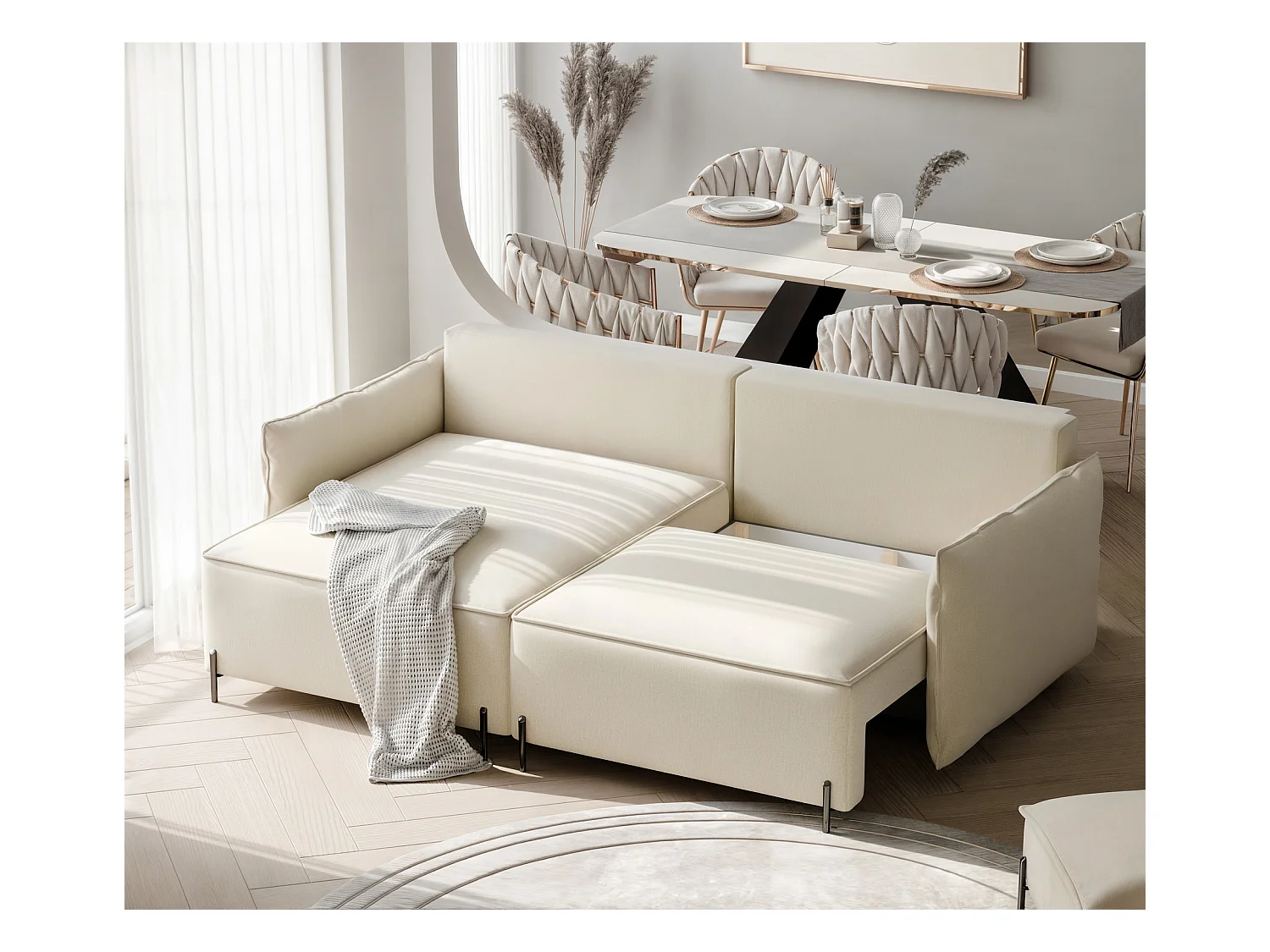 Canapé d'angle gauche convertible, beige