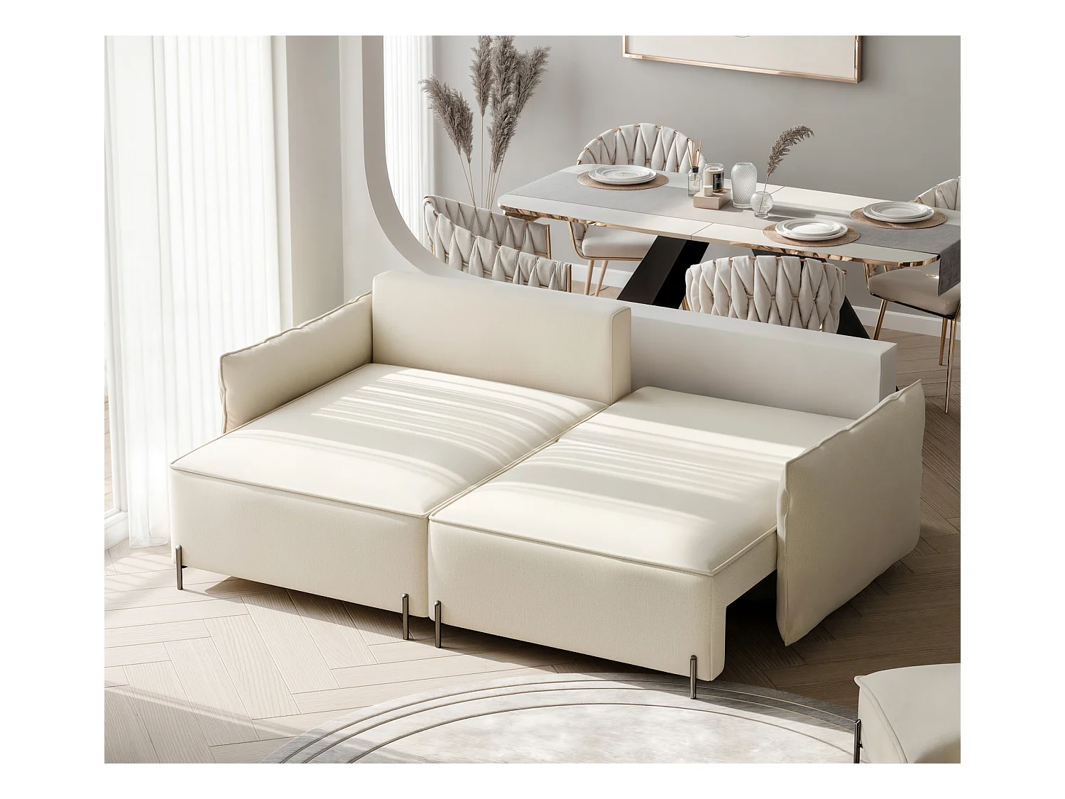 Canapé d'angle gauche convertible, beige