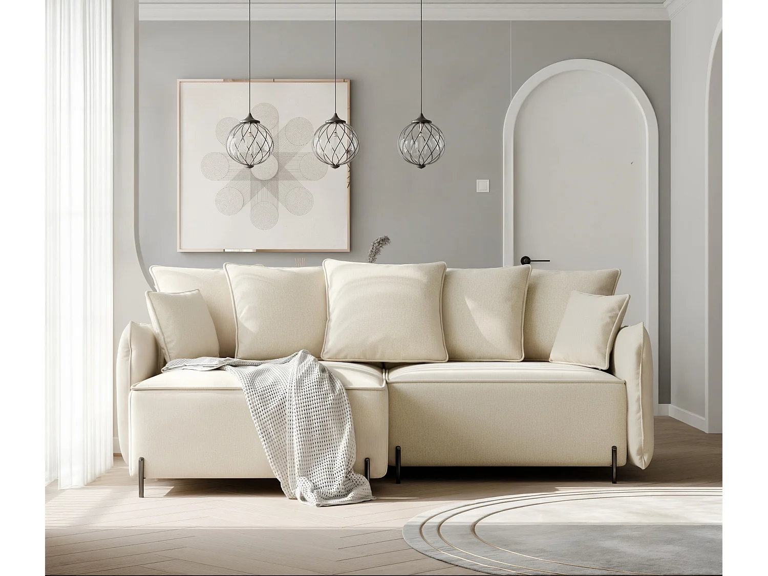 Canapé d'angle gauche convertible, beige