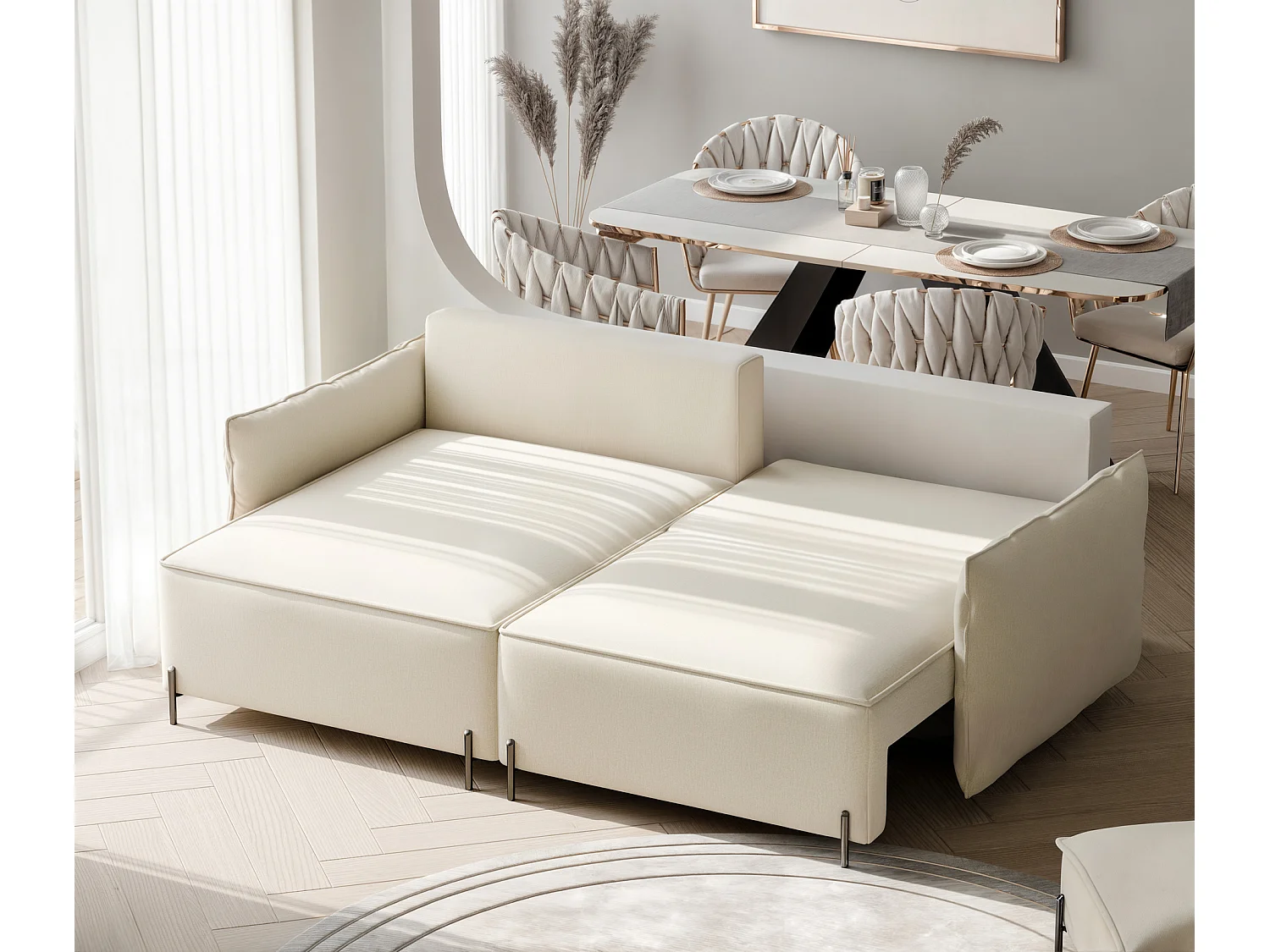 Canapé d'angle gauche convertible, beige