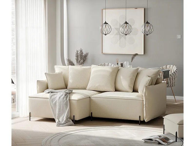 Canapé d'angle gauche convertible, beige