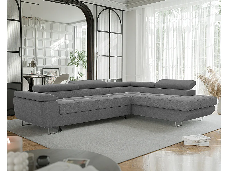 Canapé d'angle droit convertible en tissu gris