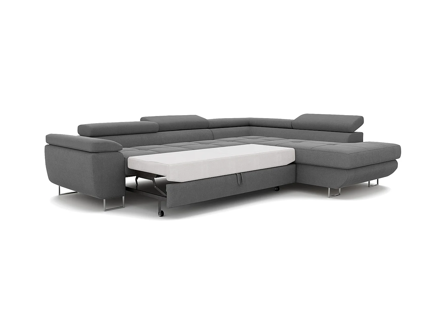 Canapé d'angle droit convertible en tissu gris