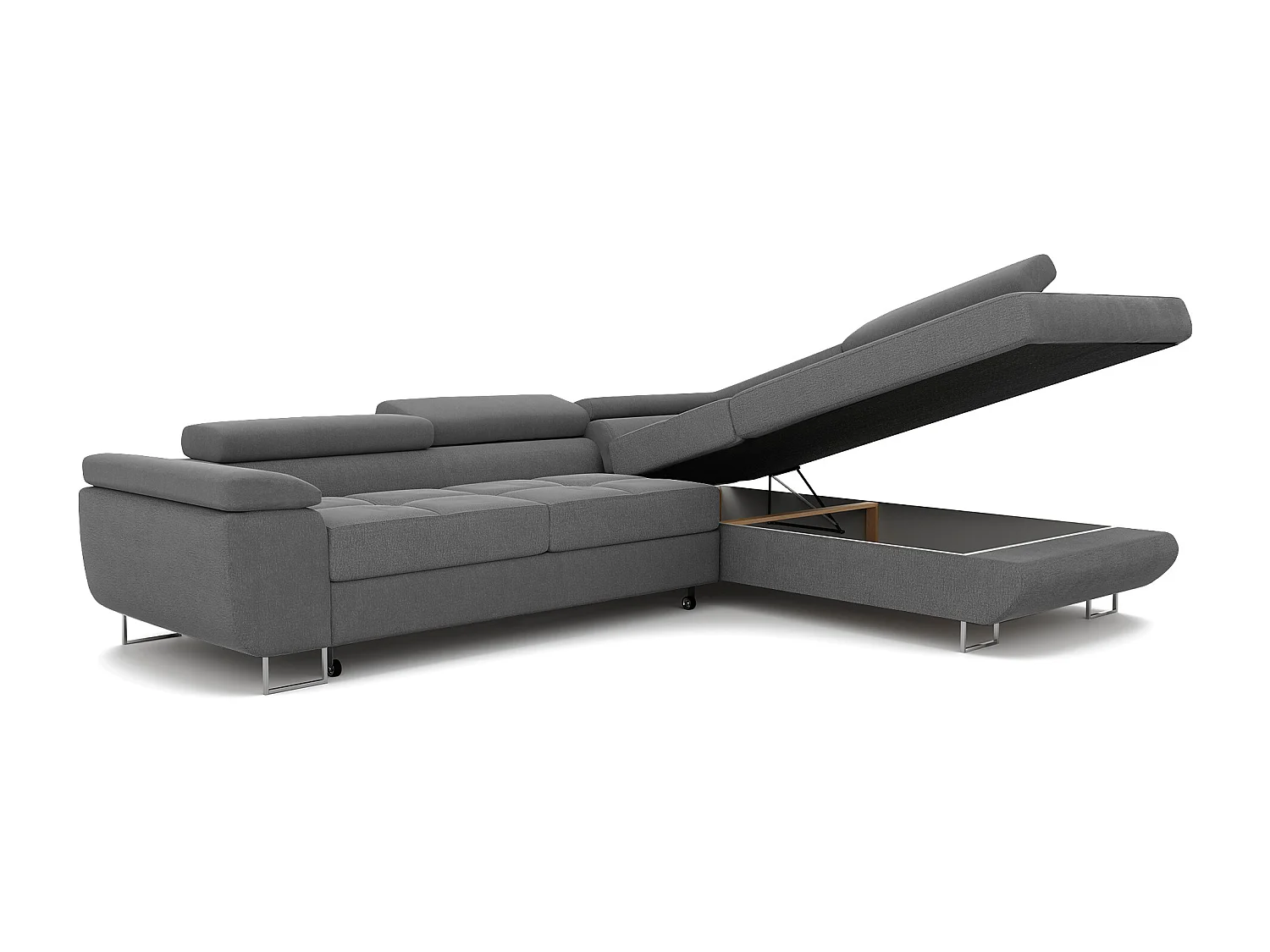 Canapé d'angle droit convertible en tissu gris