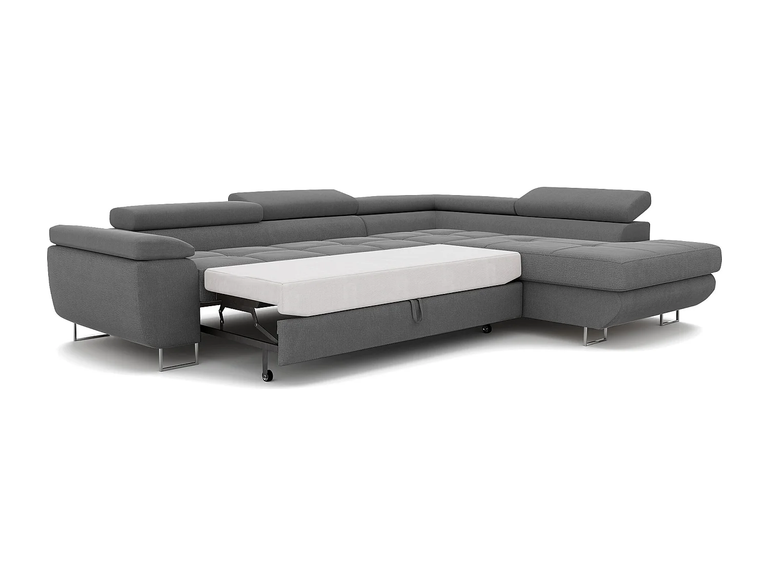 Canapé d'angle droit convertible en tissu gris