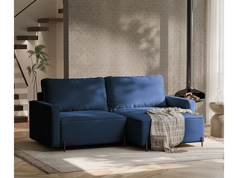 Canapé d'angle droit convertible, bleu