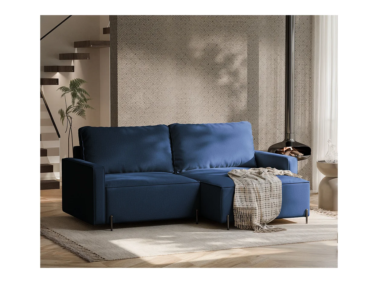 Canapé d'angle droit convertible, bleu