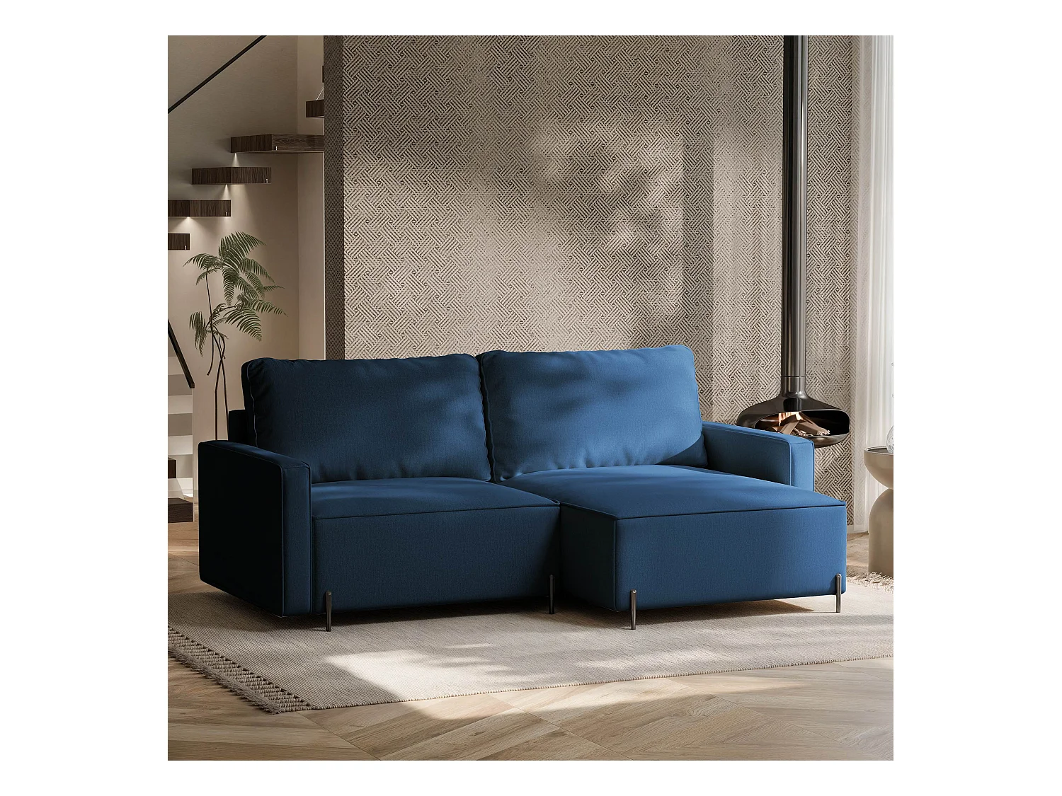 Canapé d'angle droit convertible, bleu