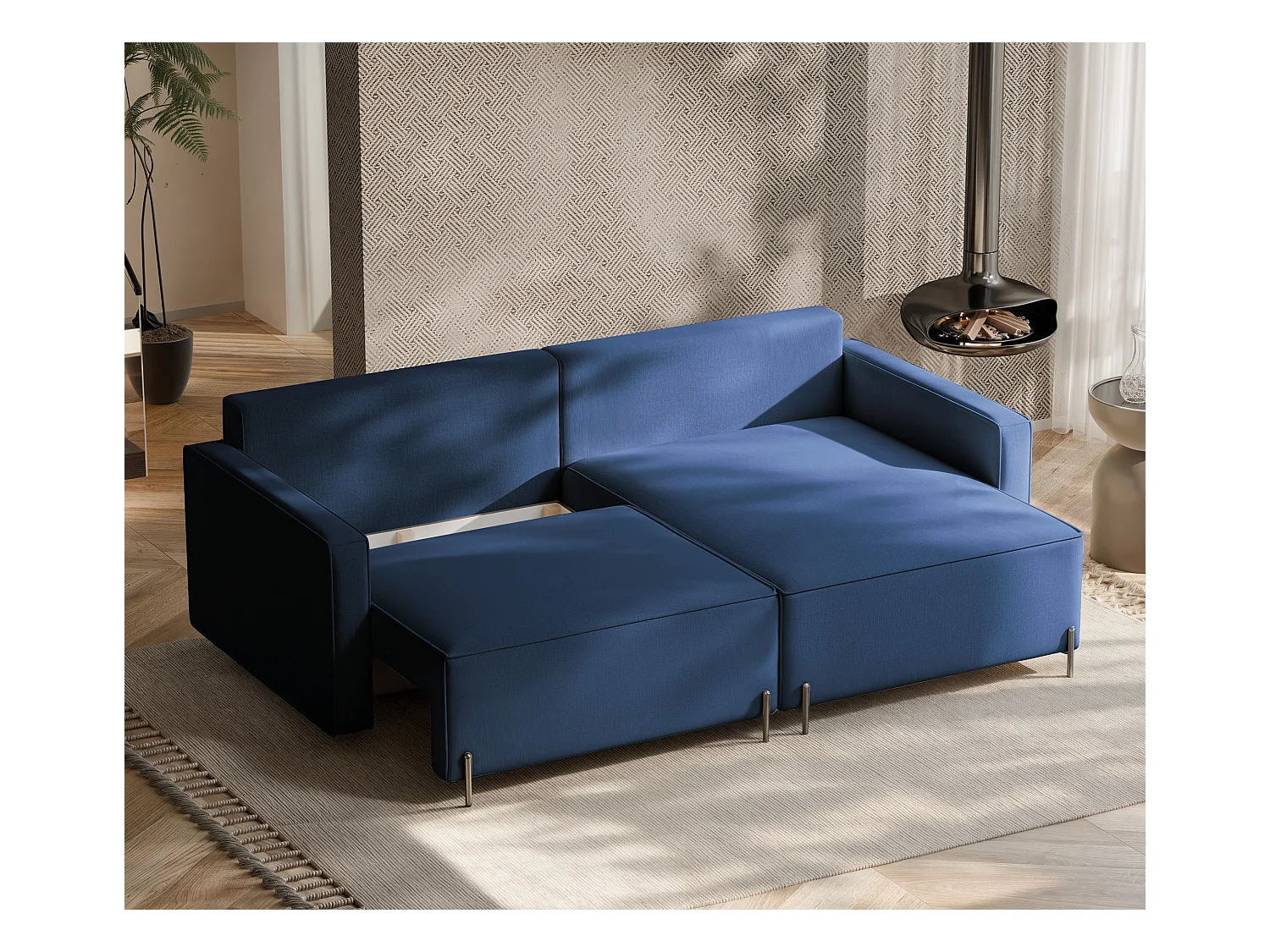 Canapé d'angle droit convertible, bleu