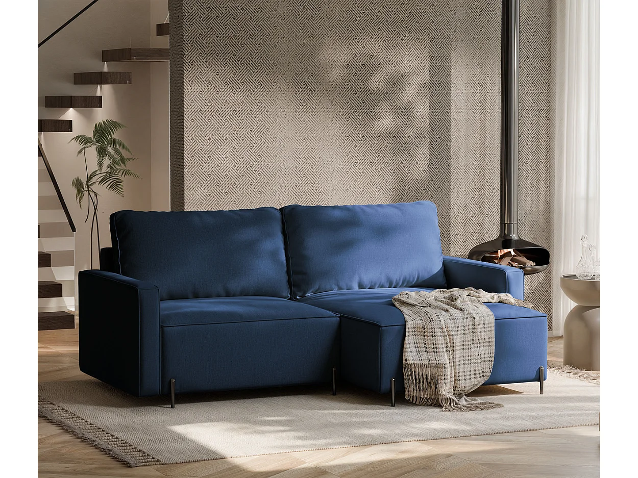 Canapé d'angle droit convertible, bleu