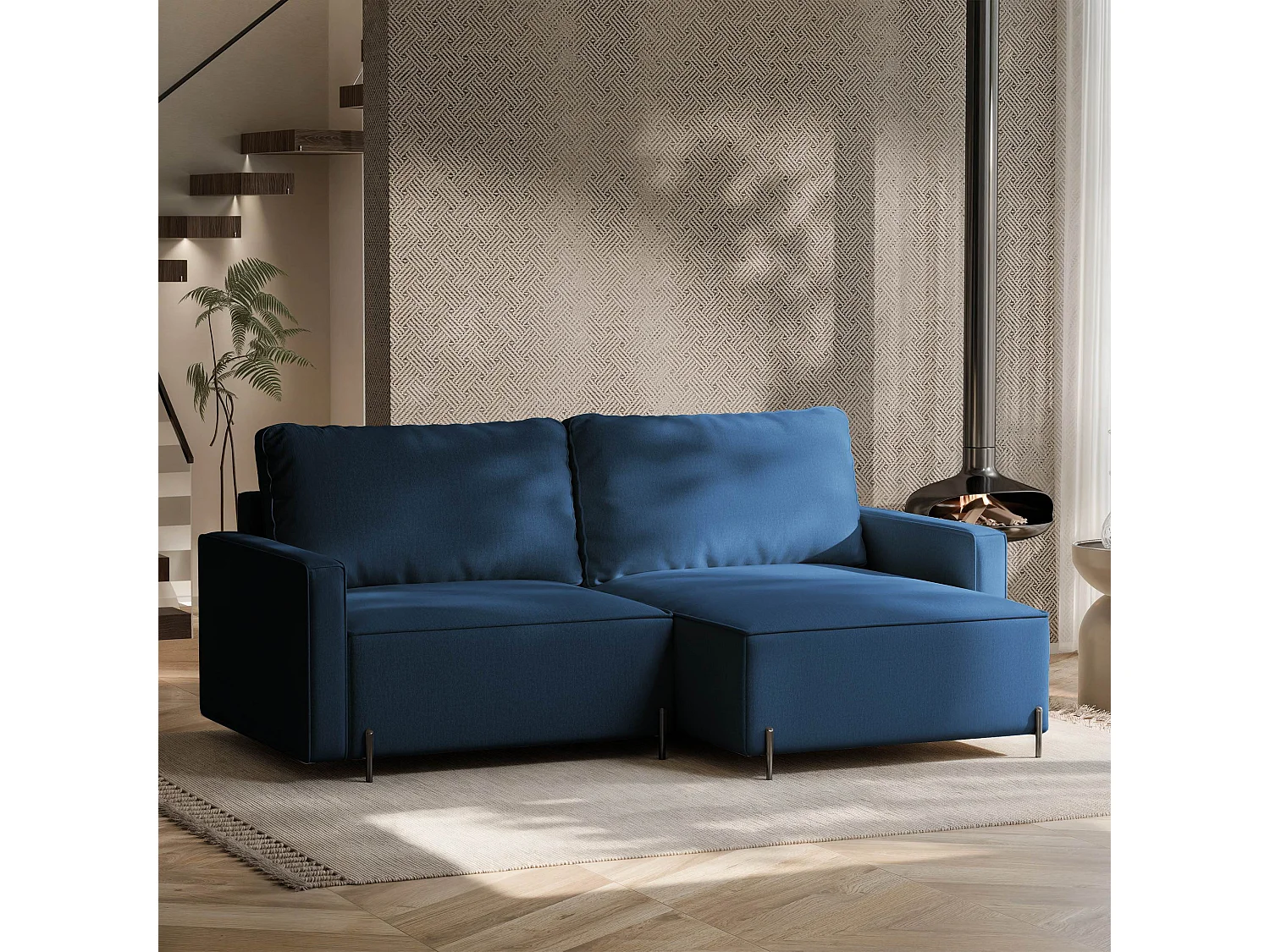 Canapé d'angle droit convertible, bleu