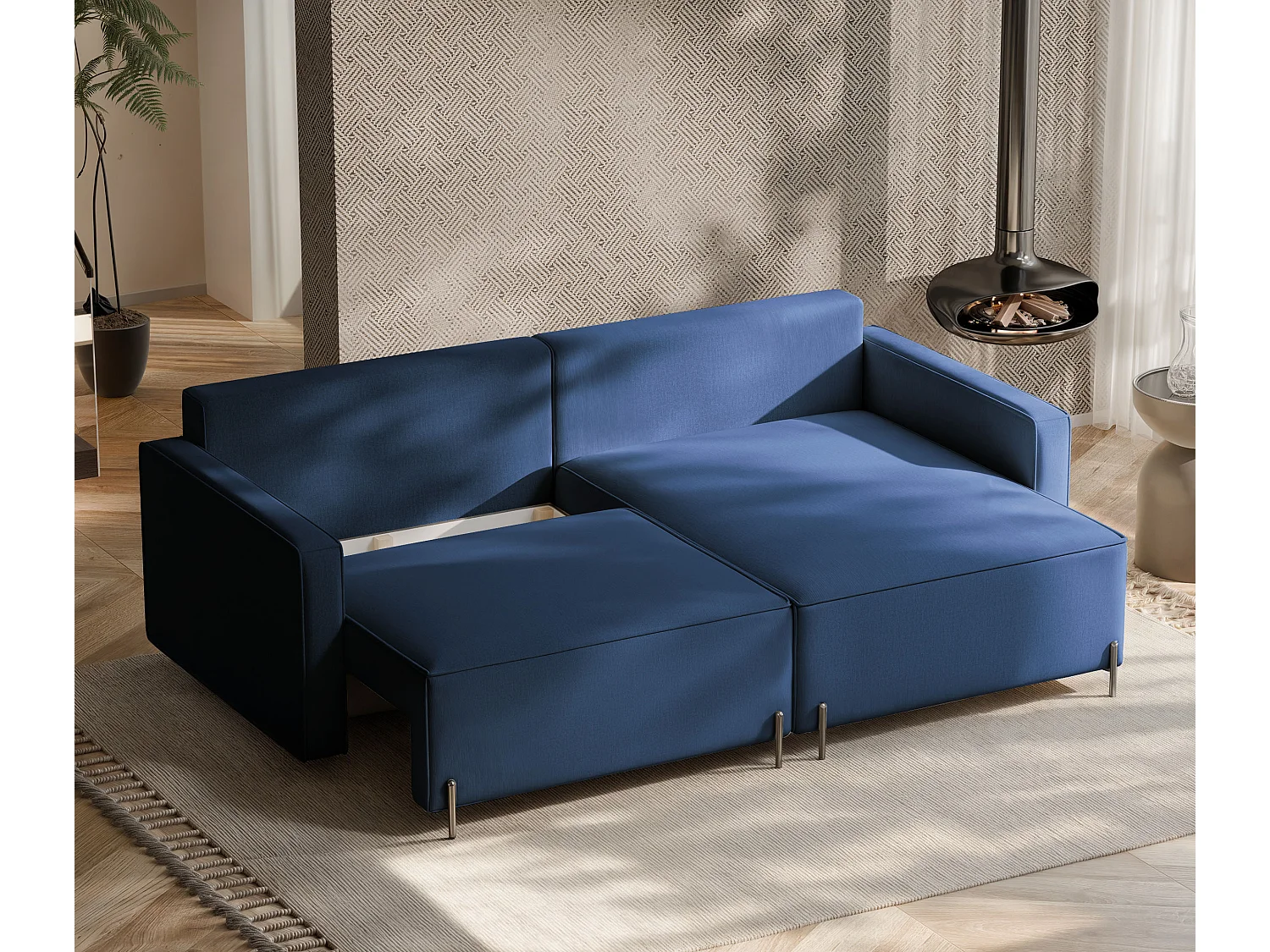 Canapé d'angle droit convertible, bleu