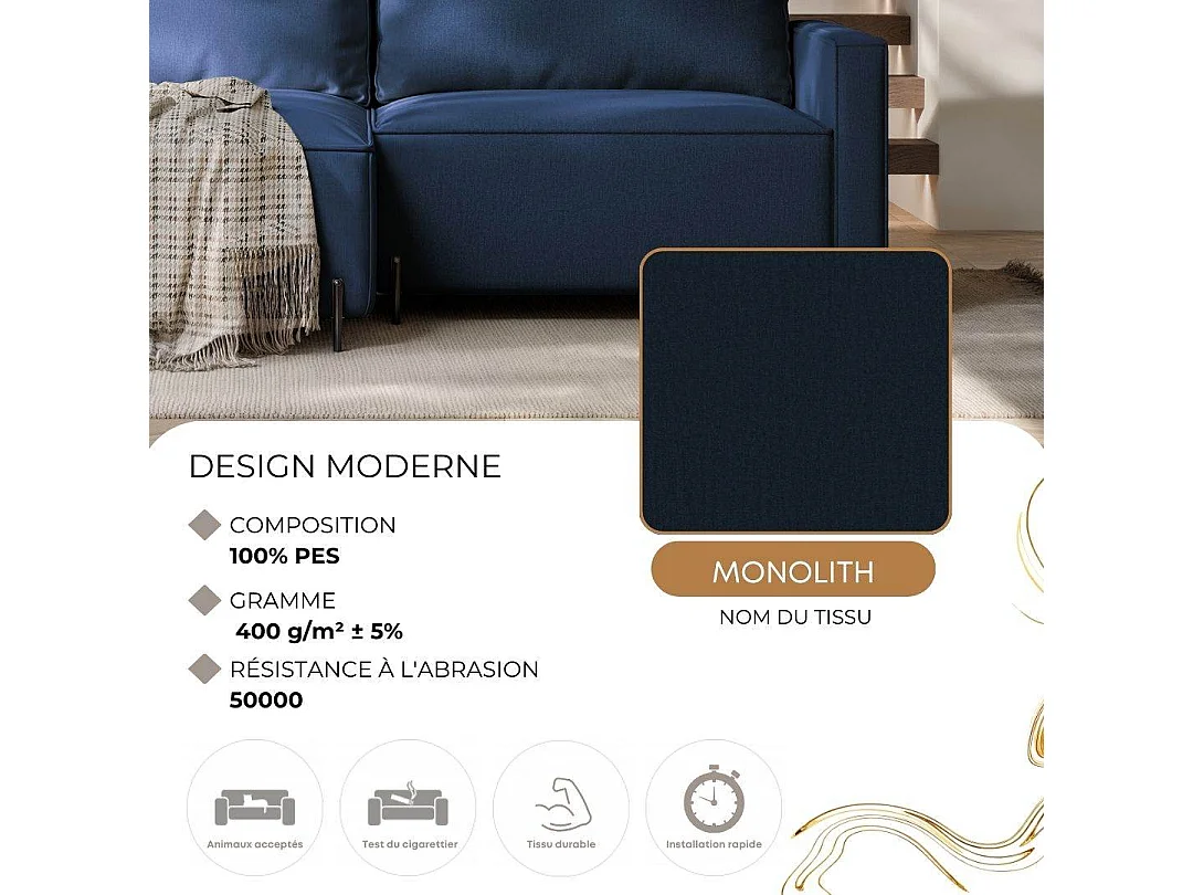 Canapé d'angle droit convertible, bleu