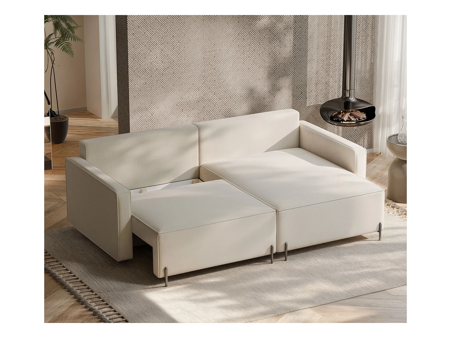 Canapé d'angle droit convertible, beige