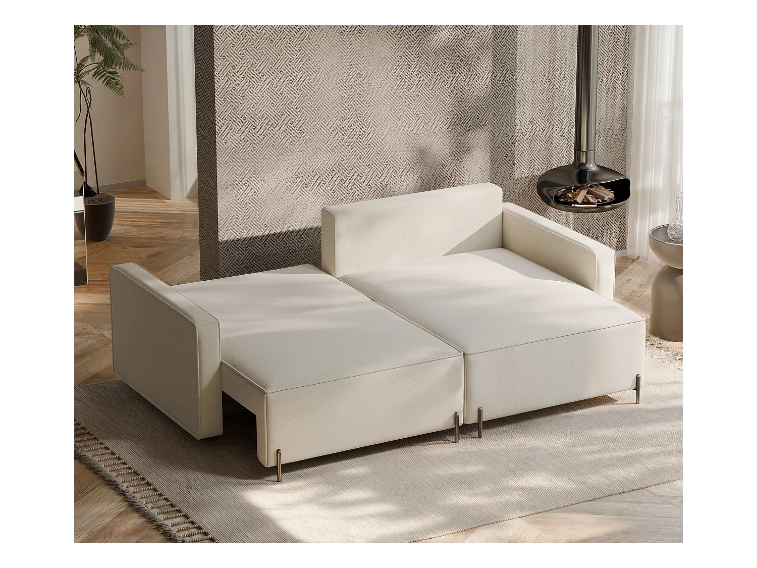 Canapé d'angle droit convertible, beige