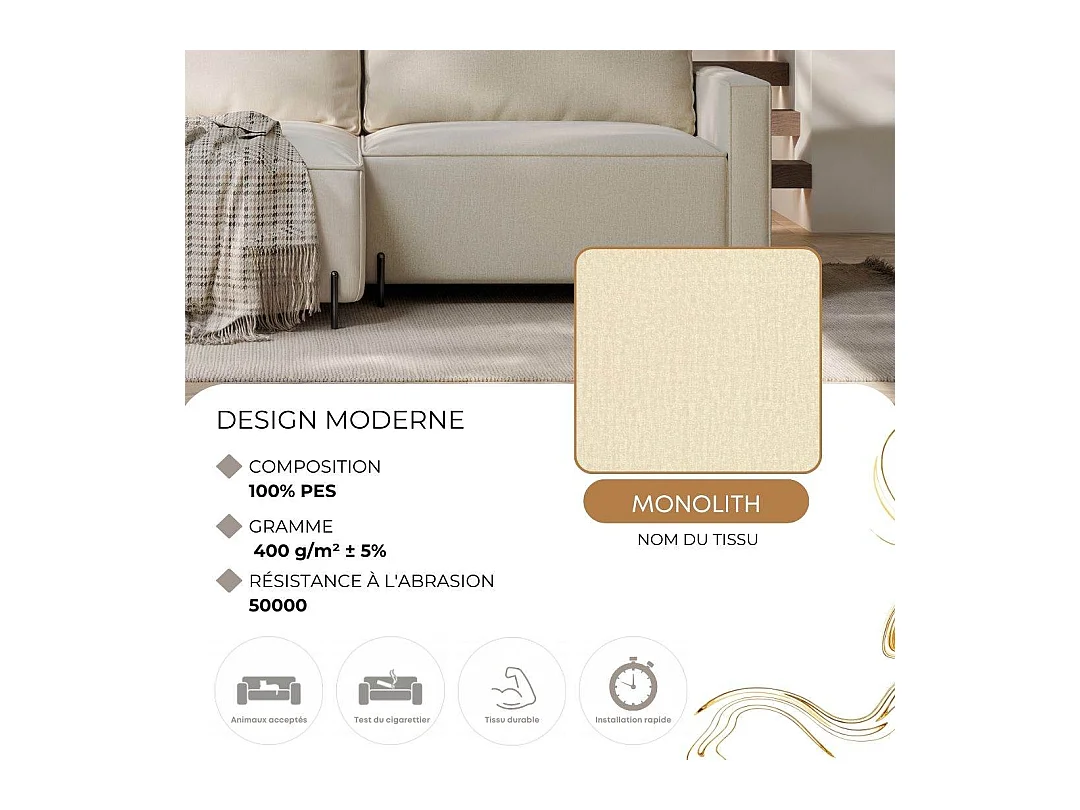 Canapé d'angle droit convertible, beige