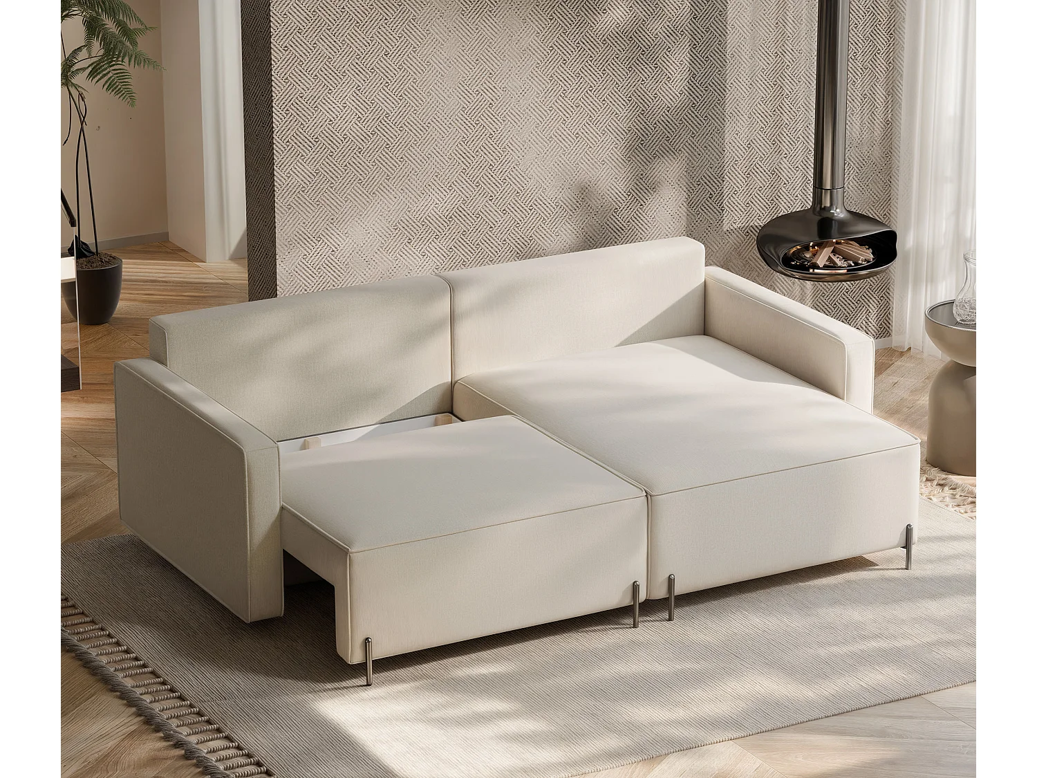 Canapé d'angle droit convertible, beige