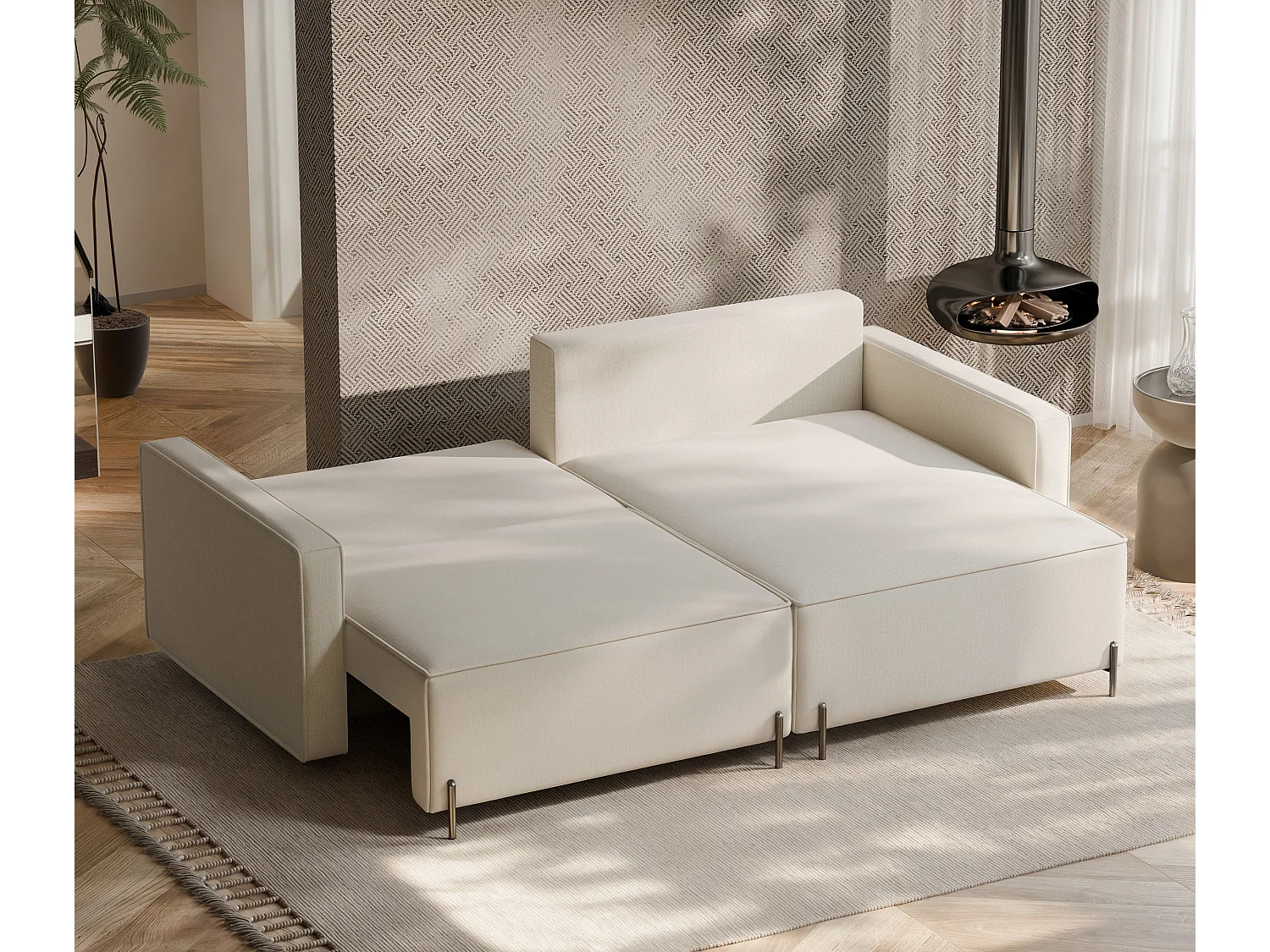 Canapé d'angle droit convertible, beige