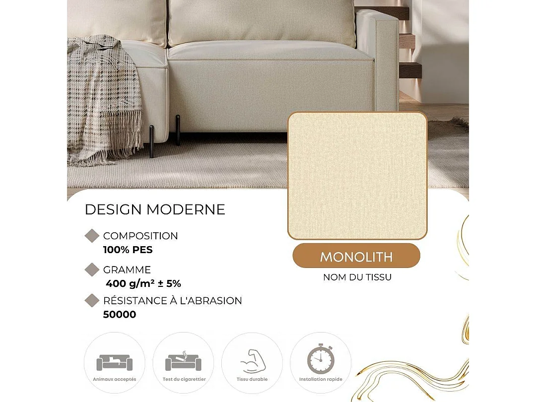 Canapé d'angle droit convertible, beige