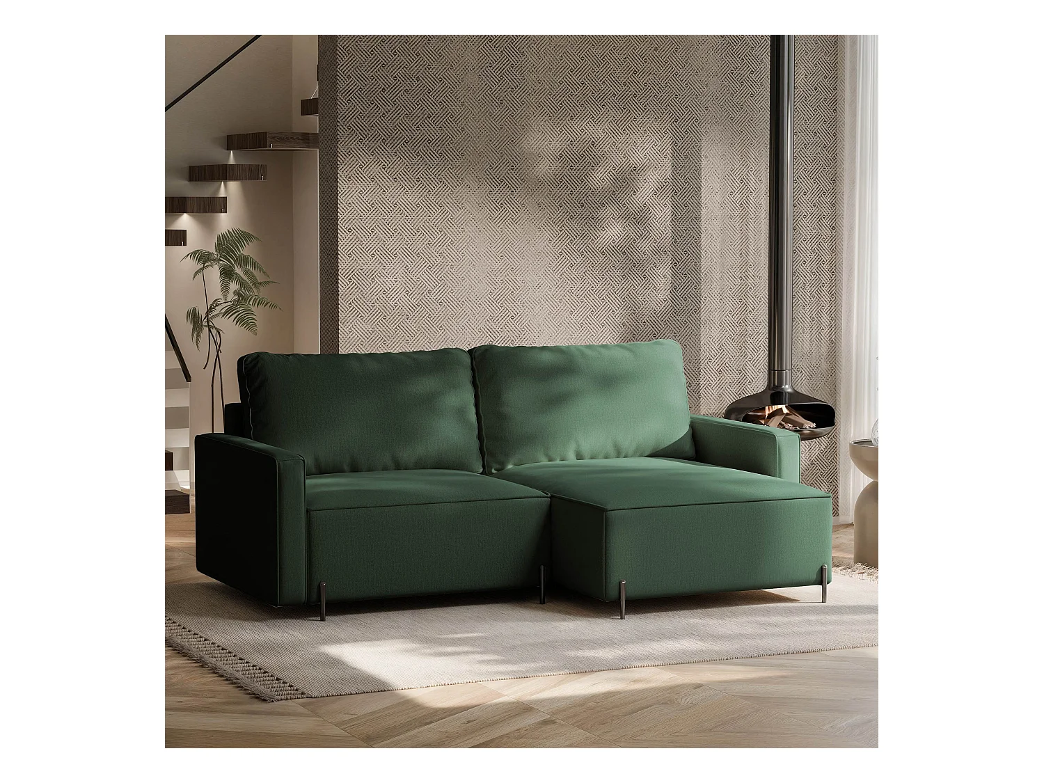 Canapé d'angle droit convertible, vert