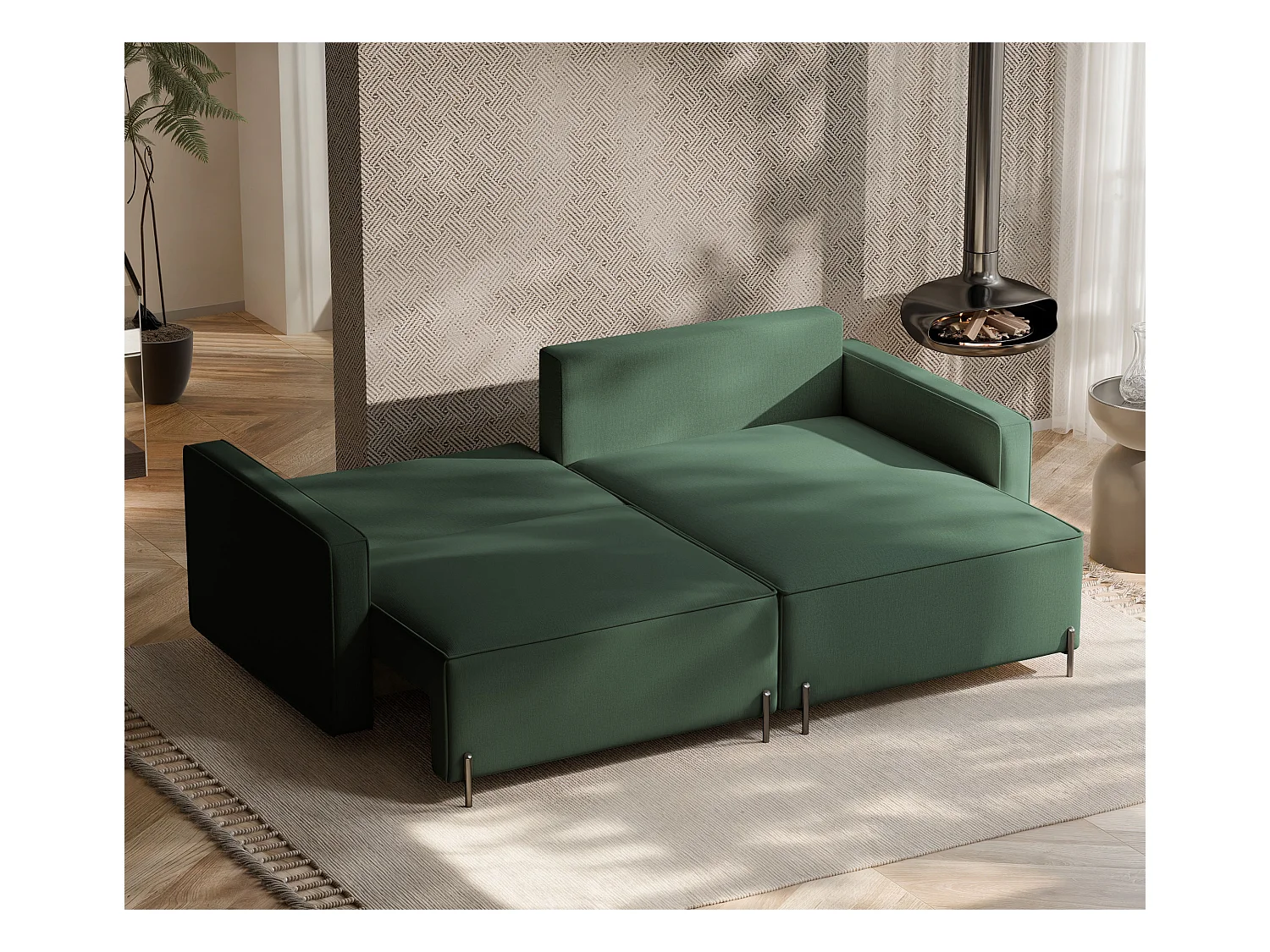 Canapé d'angle droit convertible, vert