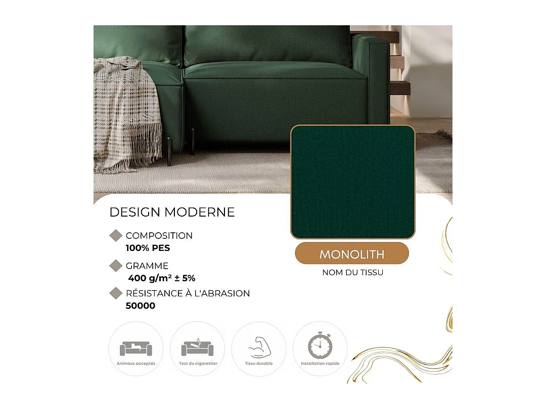 Canapé d'angle droit convertible, vert