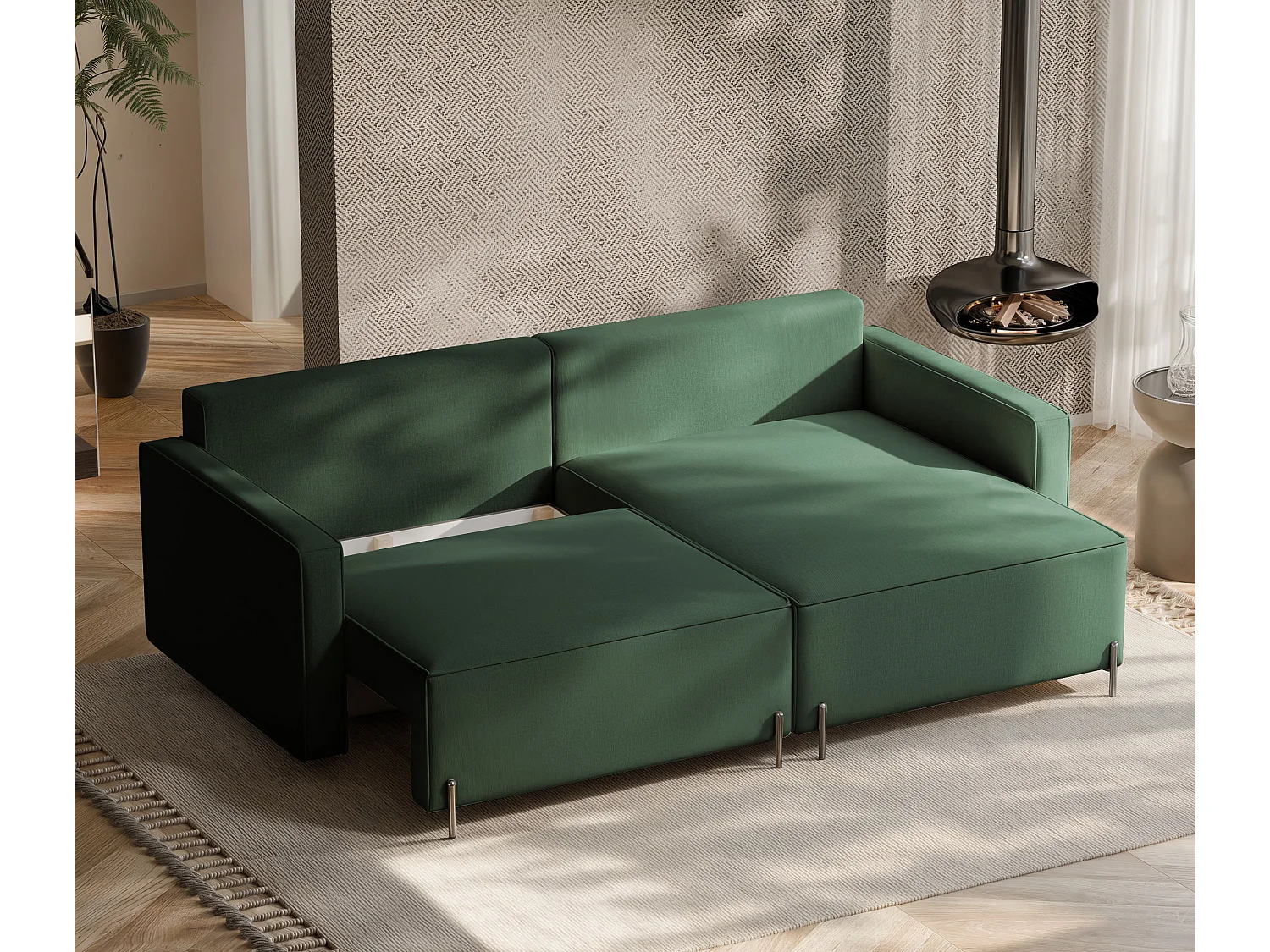 Canapé d'angle droit convertible, vert