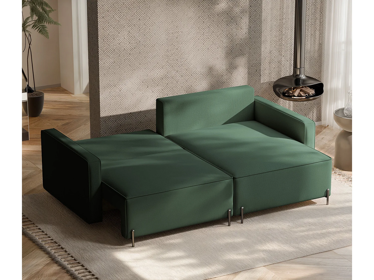 Canapé d'angle droit convertible, vert