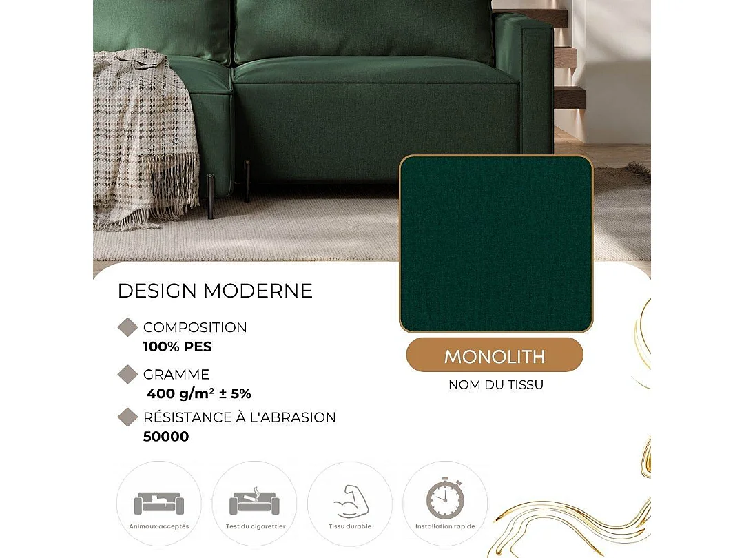 Canapé d'angle droit convertible, vert