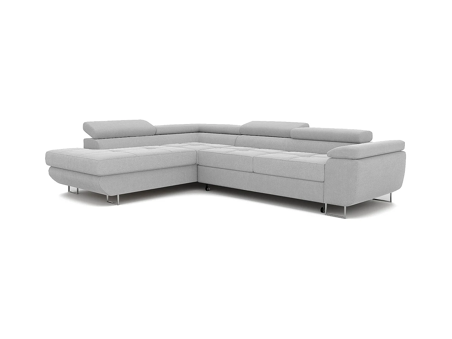 Canapé d'angle gauche convertible en tissu gris clair