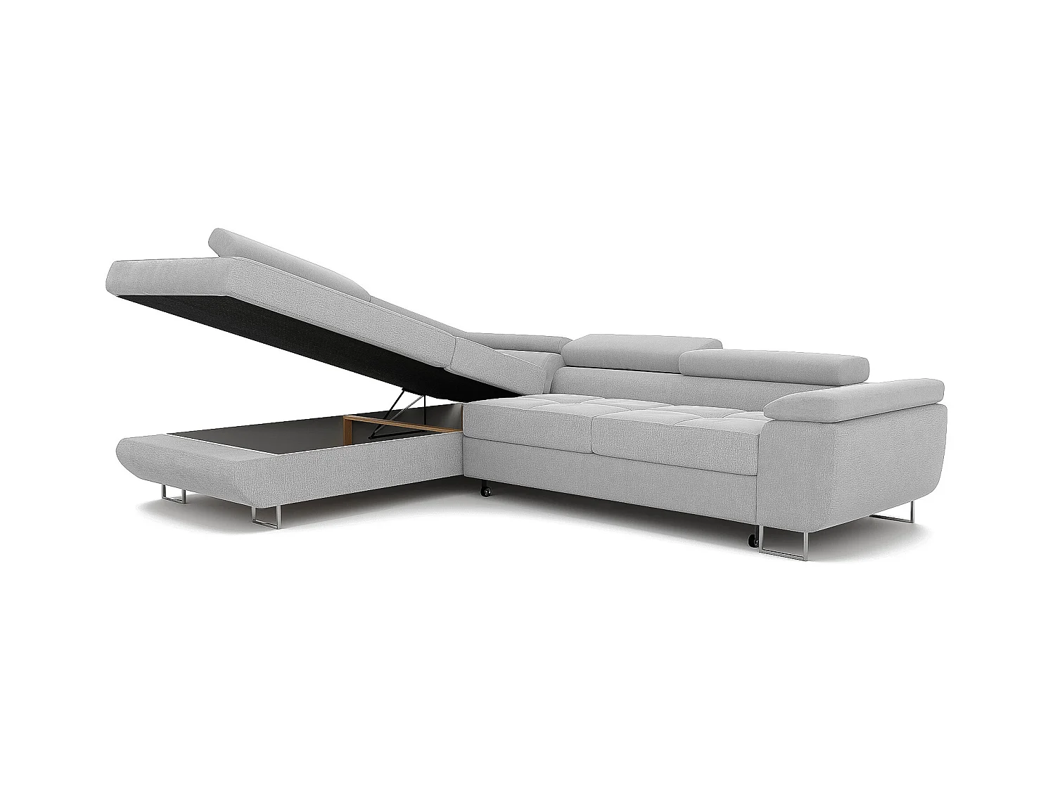 Canapé d'angle gauche convertible en tissu gris clair