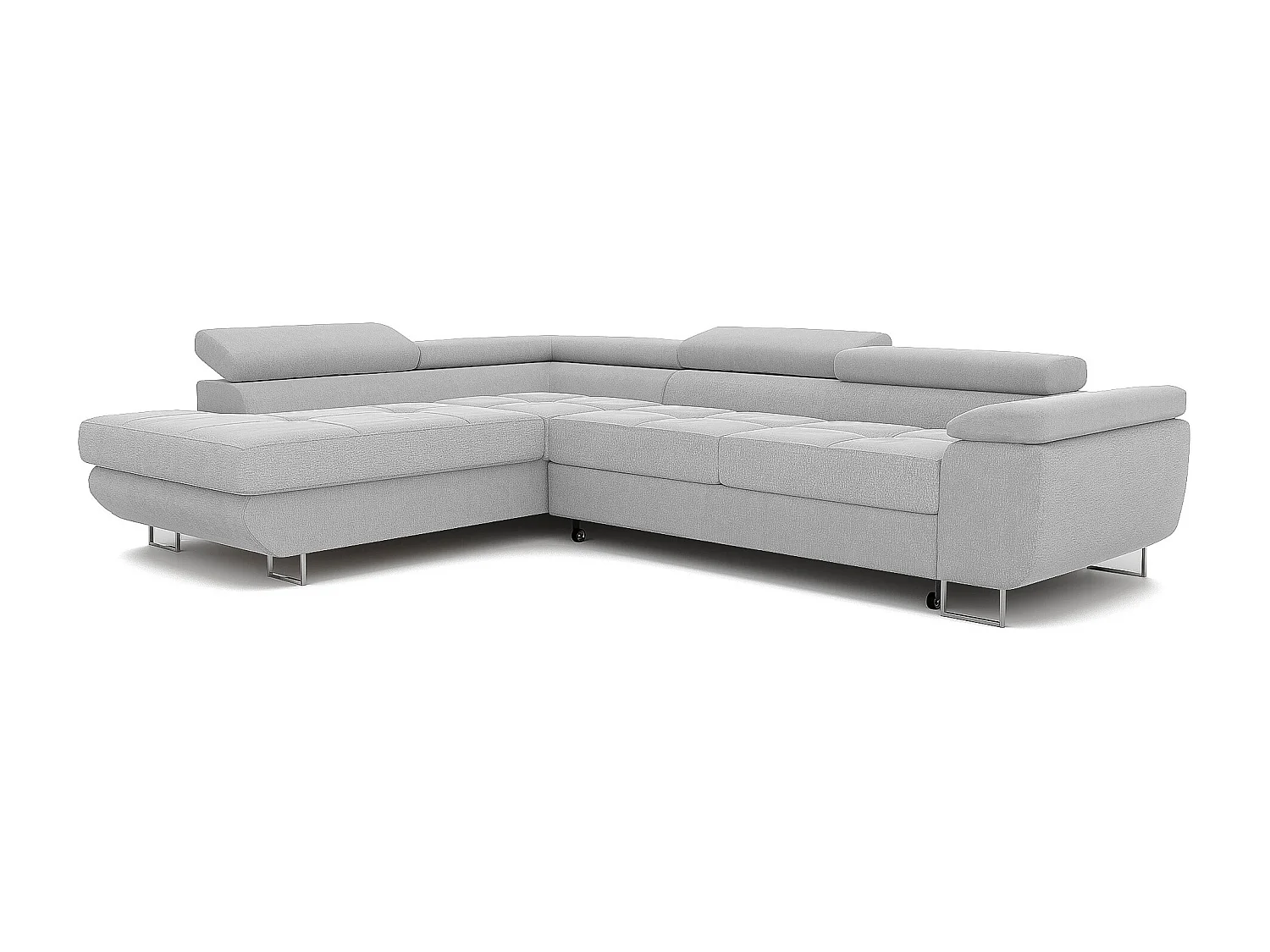 Canapé d'angle gauche convertible en tissu gris clair