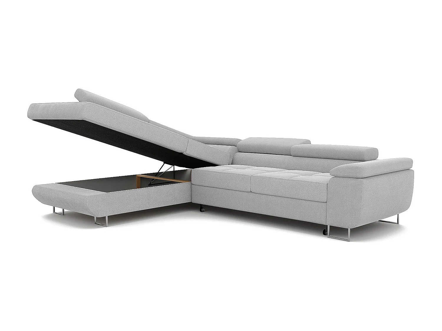 Canapé d'angle gauche convertible en tissu gris clair