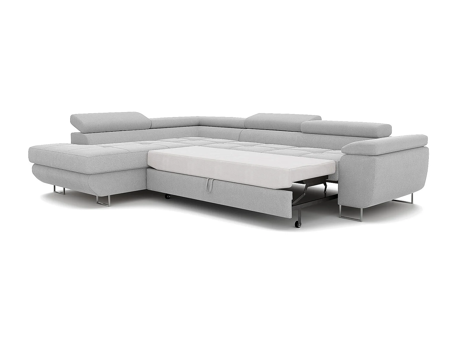 Canapé d'angle gauche convertible en tissu gris clair