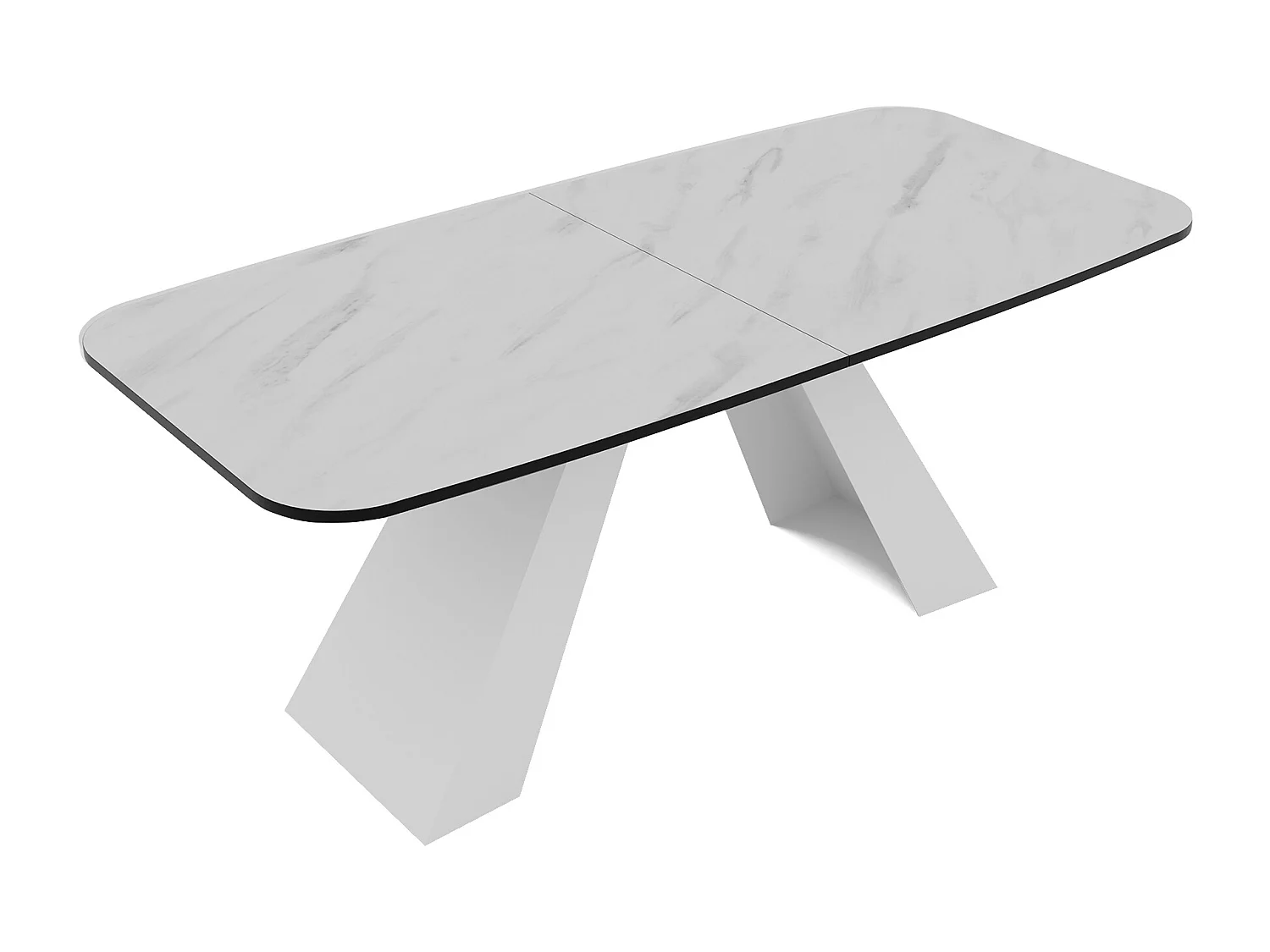 Table à manger extensible 160/198 en MDF, pieds en métal blanc, marbre bianco